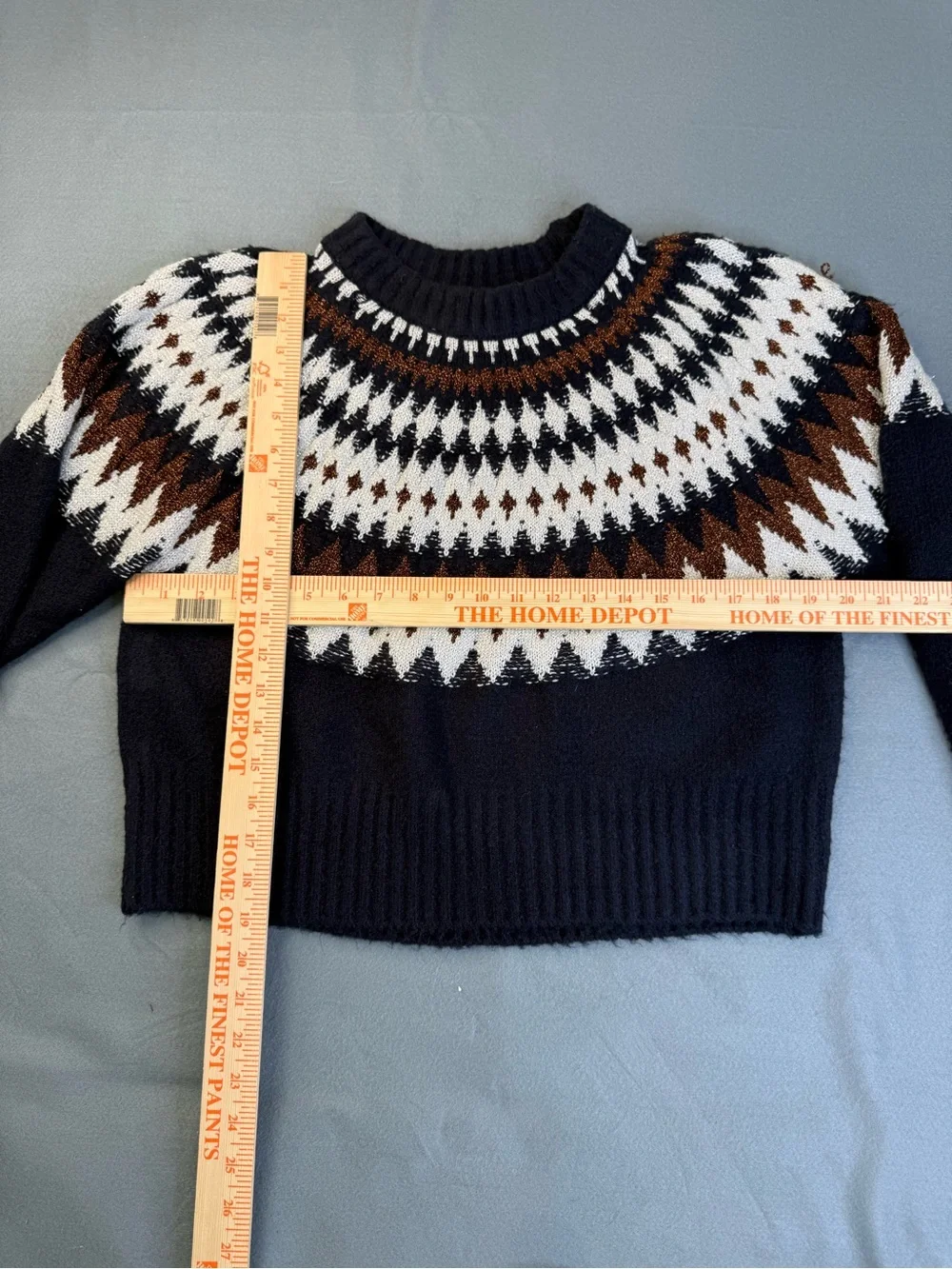 NWOT Blank NYC Black Fair Isle Yoke Sweater with White Brown Pattern